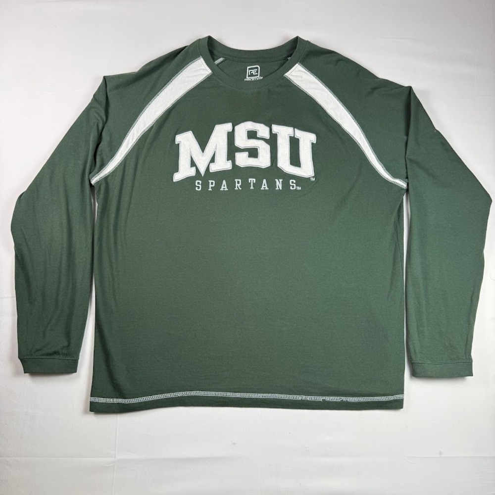Michigan State MSU Spartans Long Sleeve T-Shirt Green Mens XL Embroidered